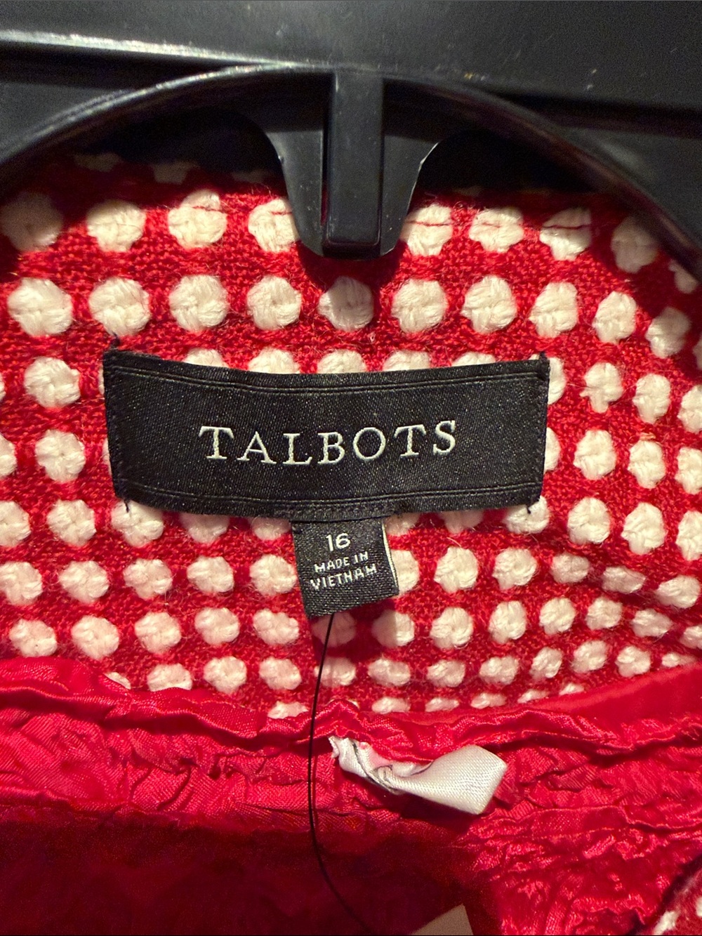 Talbots 2pc Red White Textured Polka Dot Tweed Blazer Zip Jacket Wool Blend - Picture 3 of 8